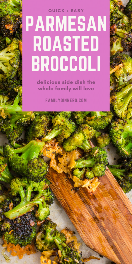 baking sheet with parmesan roasted broccoli on top