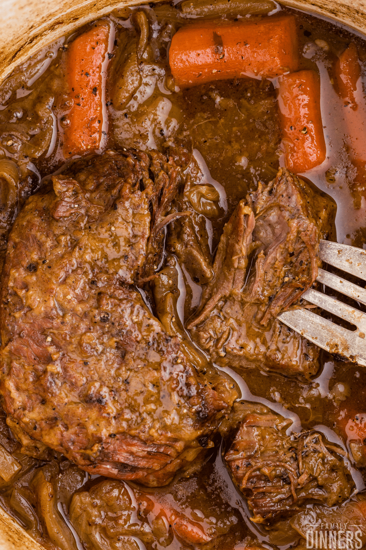 piece of pot roast on a fork