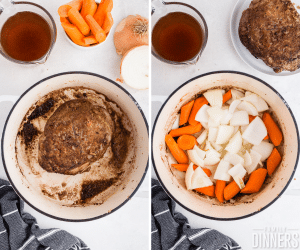 pot roast onions and carrots in pot