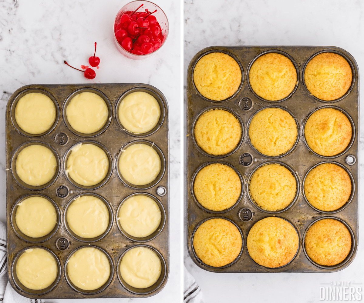 pineapple upside down cake in muffin tins