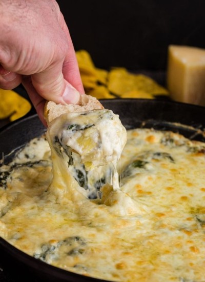 spinach dip dipping chip inside