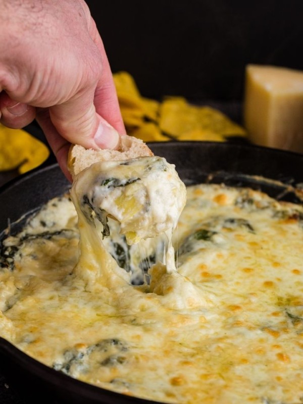 spinach dip dipping chip inside
