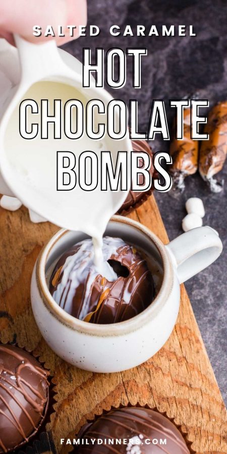 text: salted caramel hot chocolate bombs recipe IMAGE: chocolate round spheres