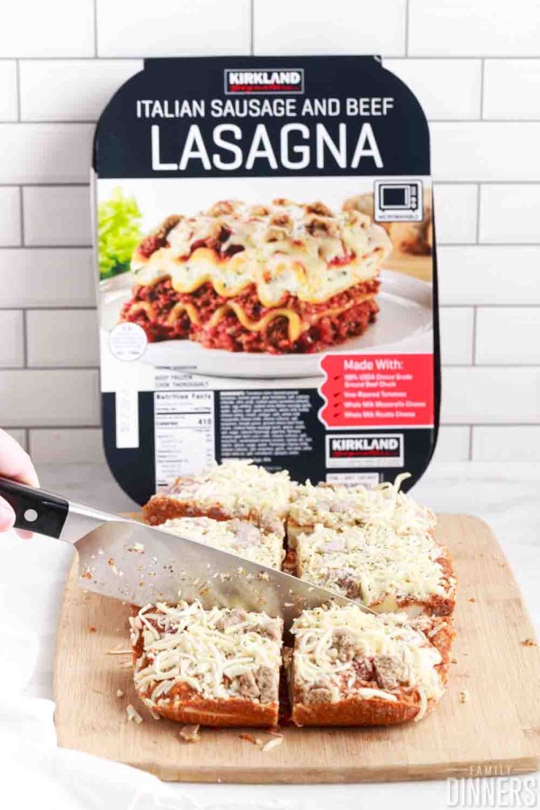 cutting deep fried lasagna into equal pieces