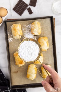 powdered sugar dusting over puff pastry