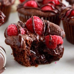 chocolate raspberry truffle muffins with molten center