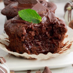 chocolate mint muffin with bite out