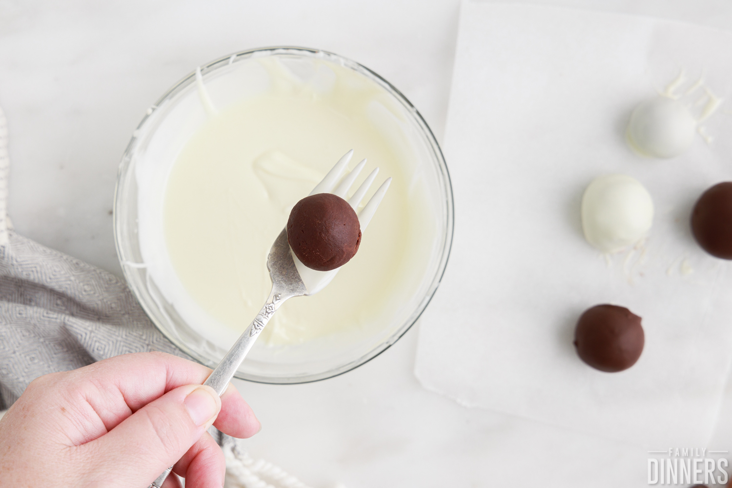 truffle dipped in white chocolate