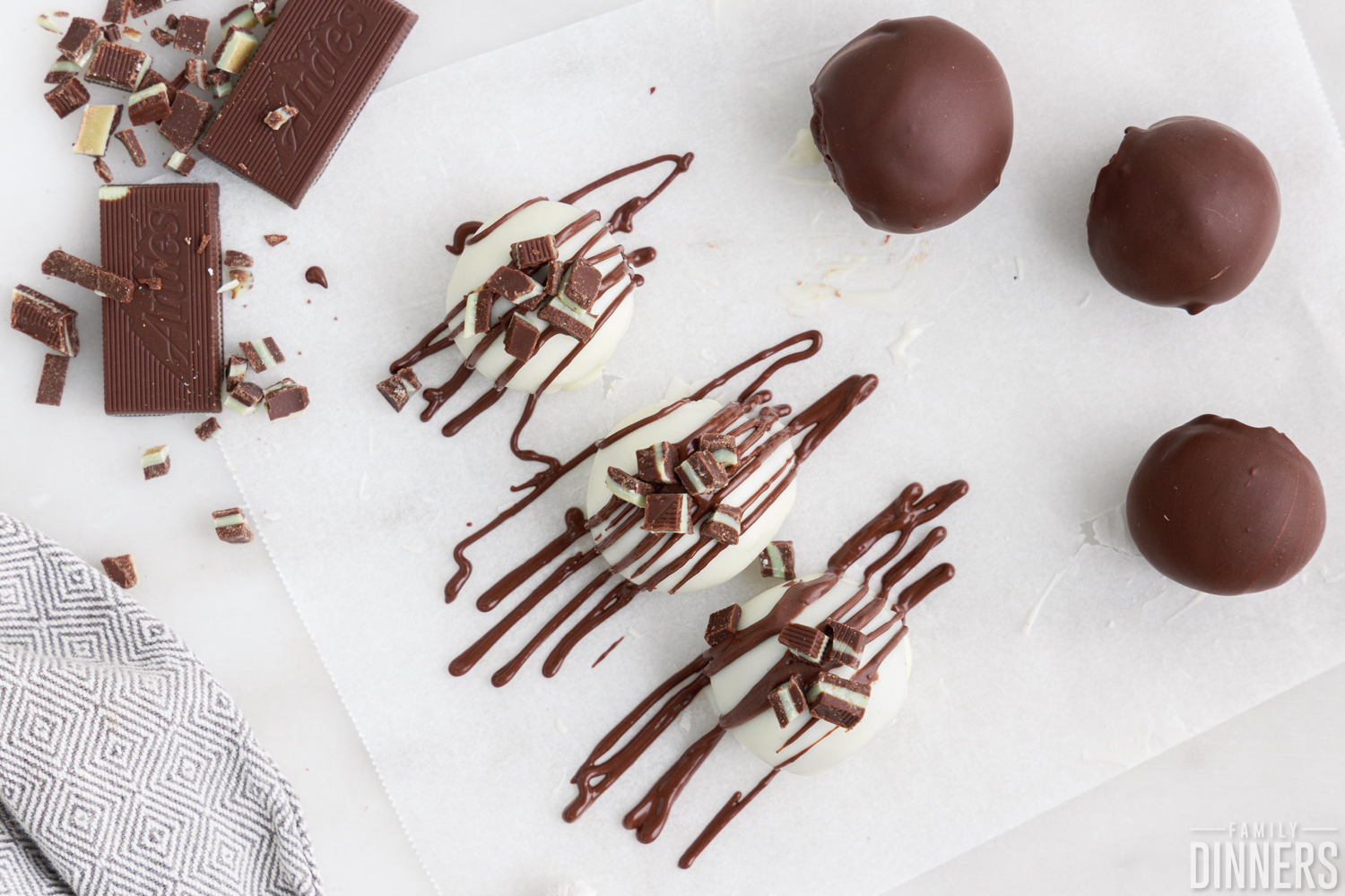 chocolate drizzled on truffles