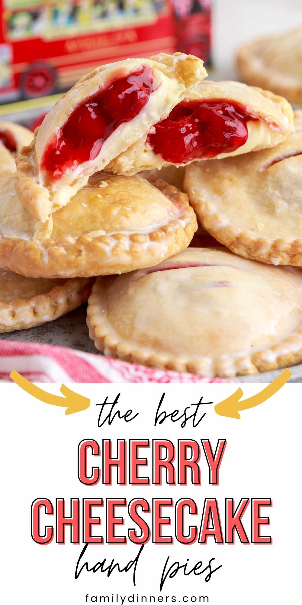 cherry cheesecake hand pies stacked on top of each other