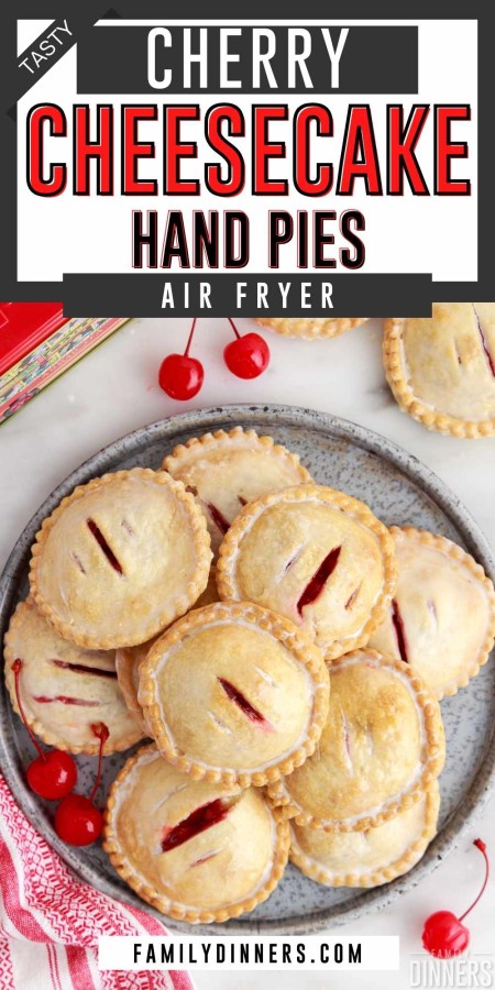 cherry cheesecake hand pies stacked on top of each other