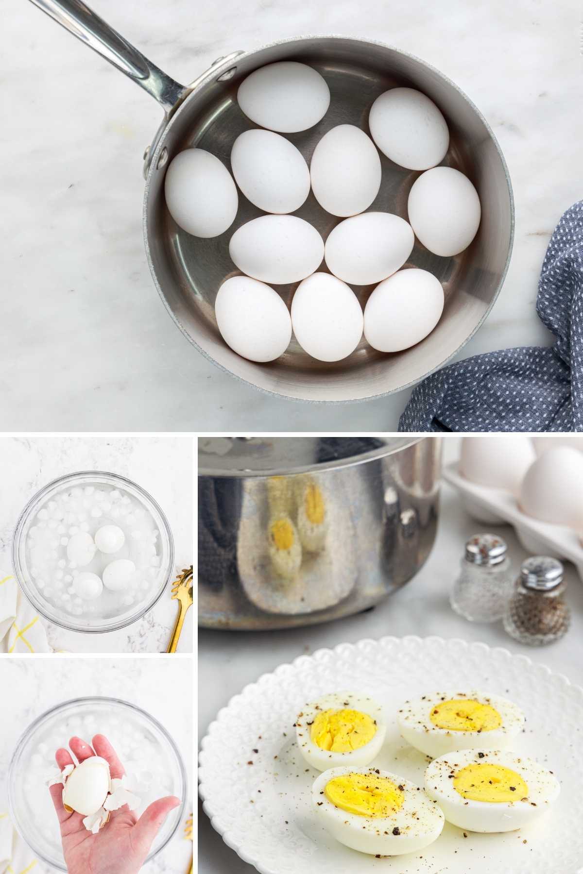 stovetop hardboiled eggs collage