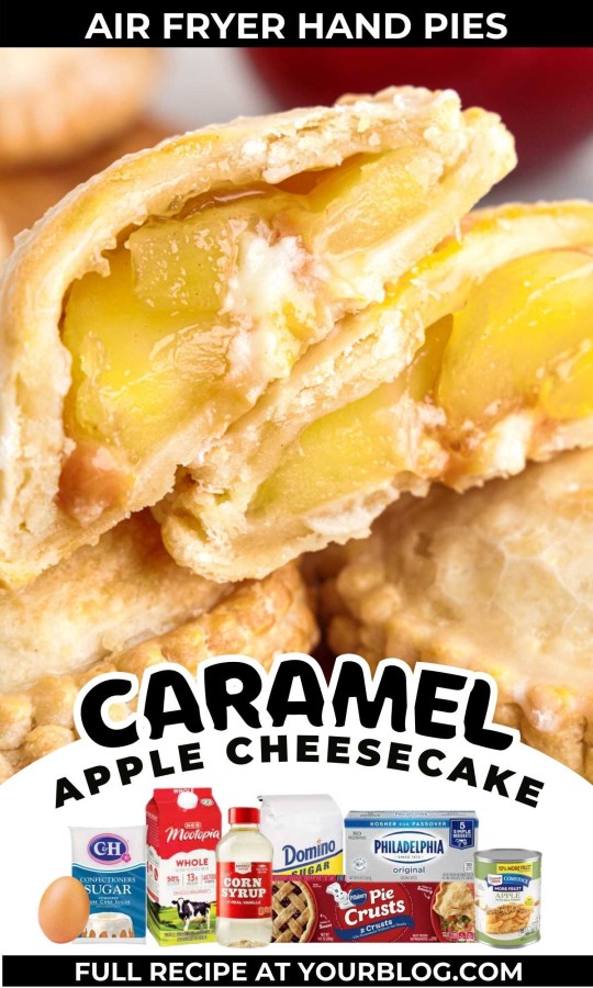 caramel apple cheesecake hand pie stacked on top of each other