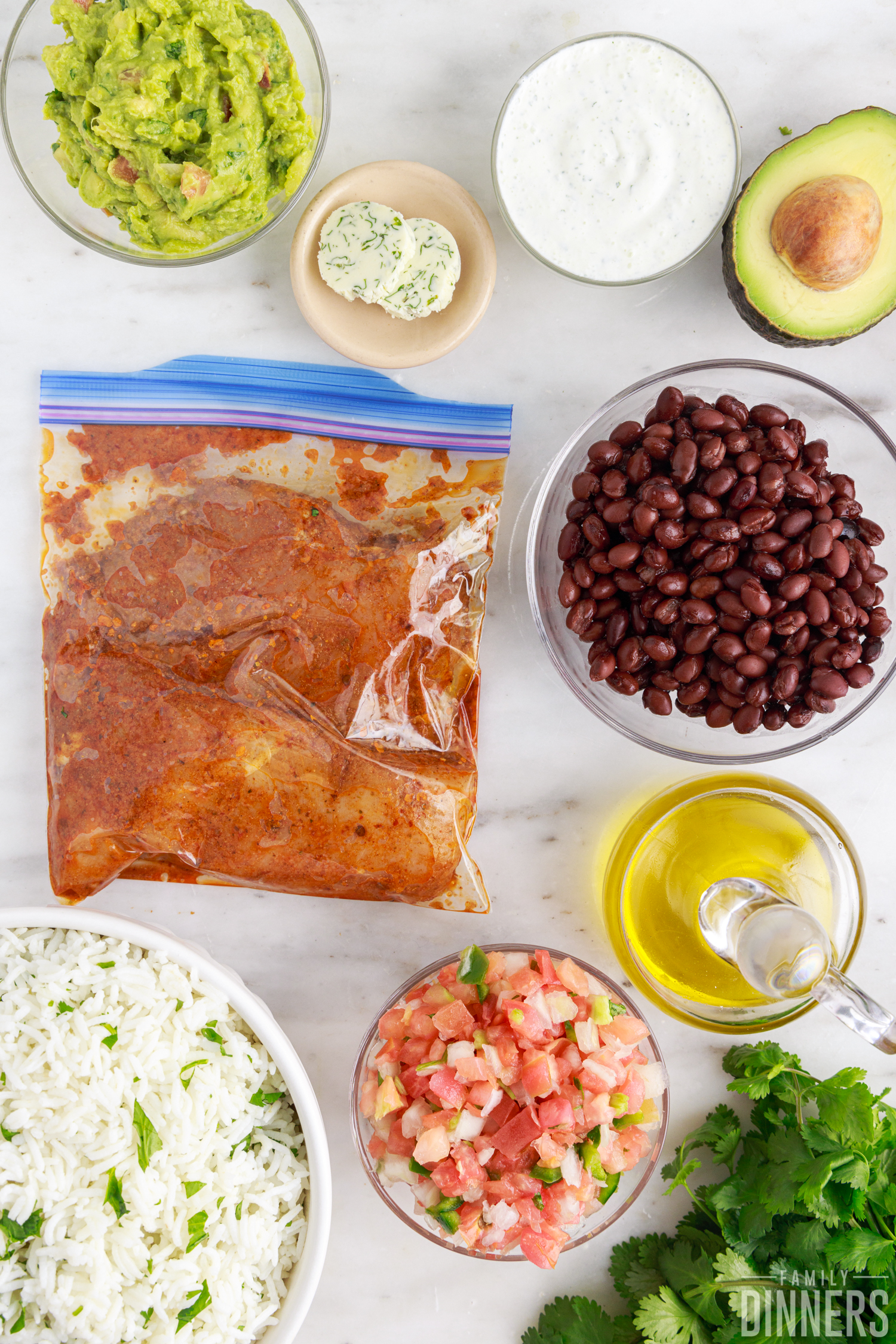 ingredients needed to make copycat chipotle chicken burrito bowls