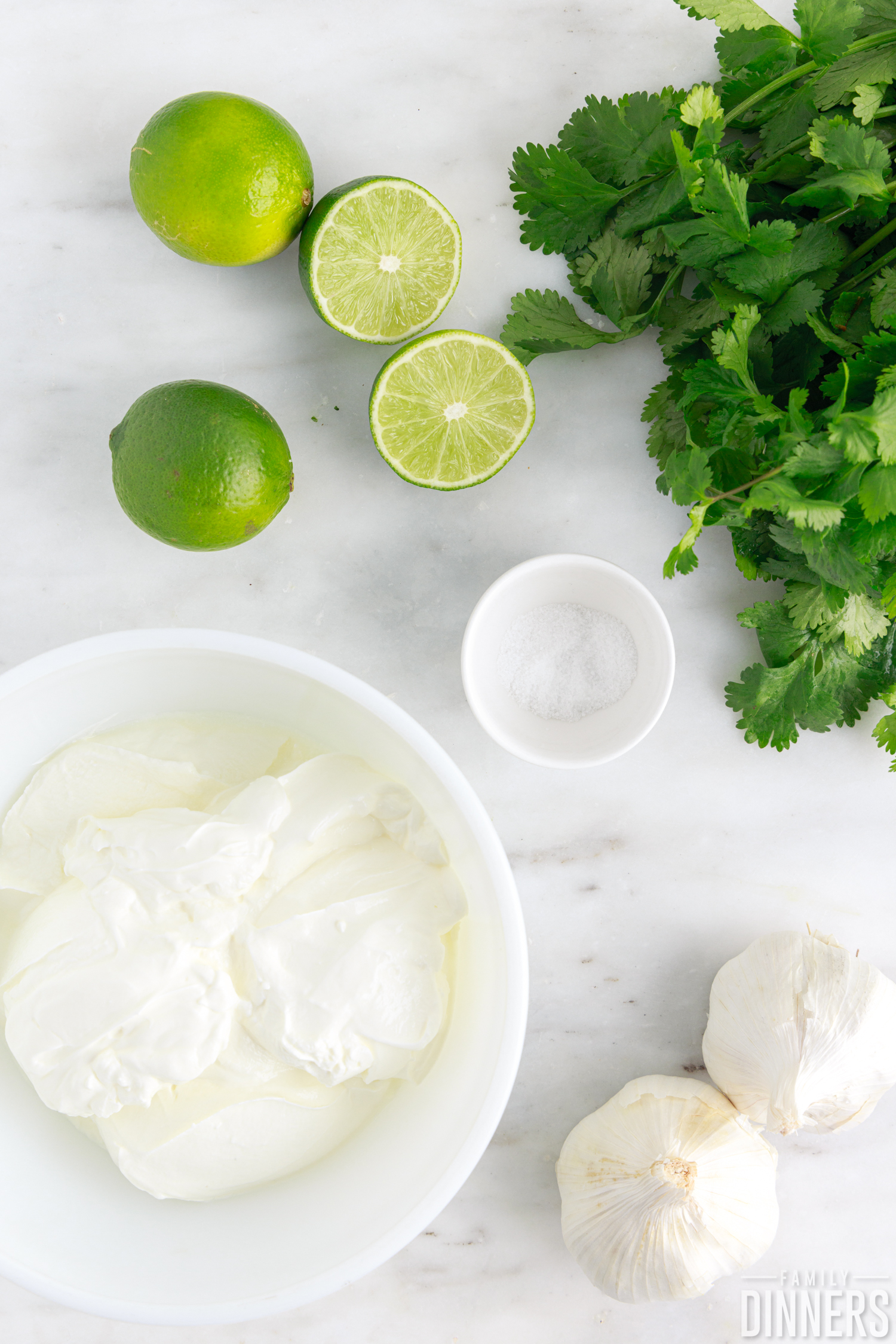 ingredients needed to make creamy cilantro lime sour cream dressing