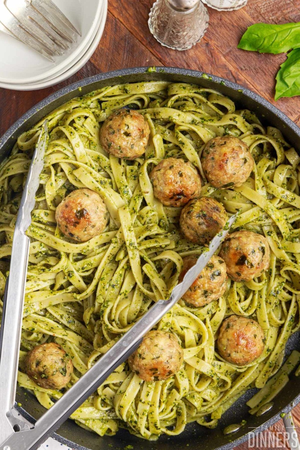 Easy Basil Pesto Pasta With Meatballs