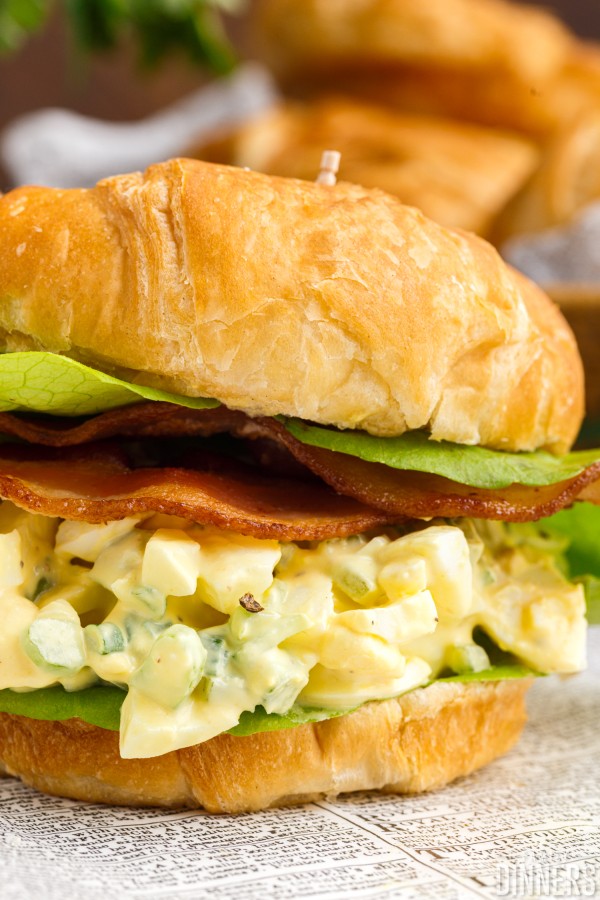 egg salad sandwich on croissant