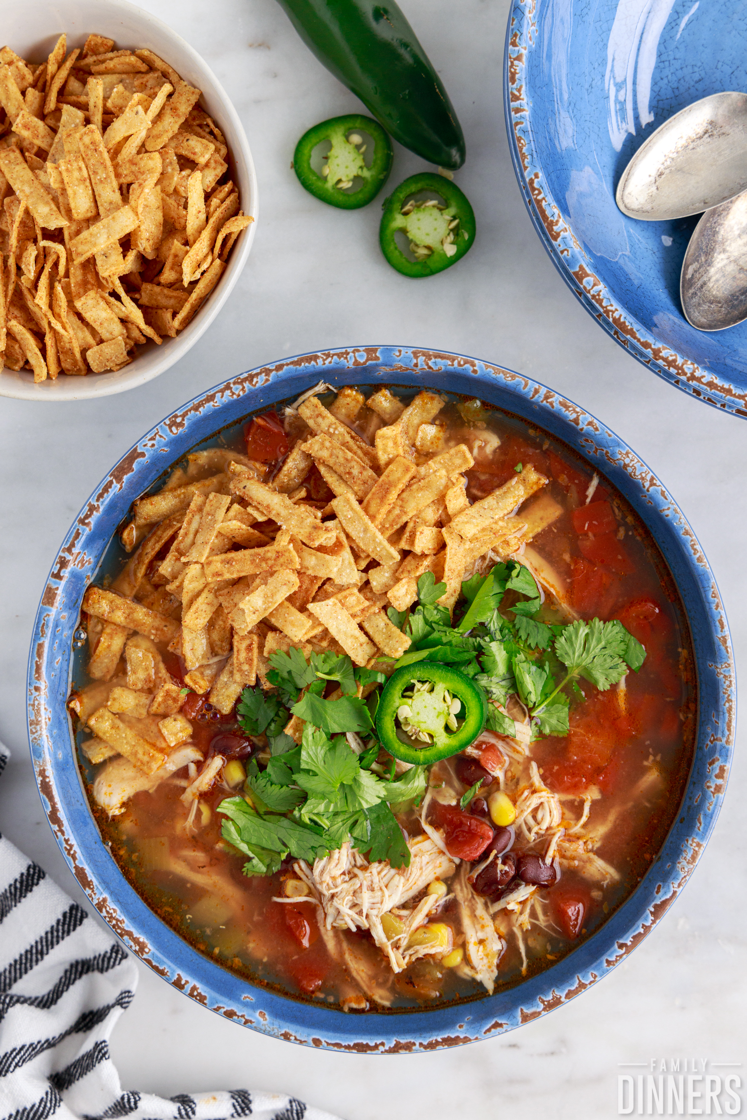 chicken tortilla soup in a bowl