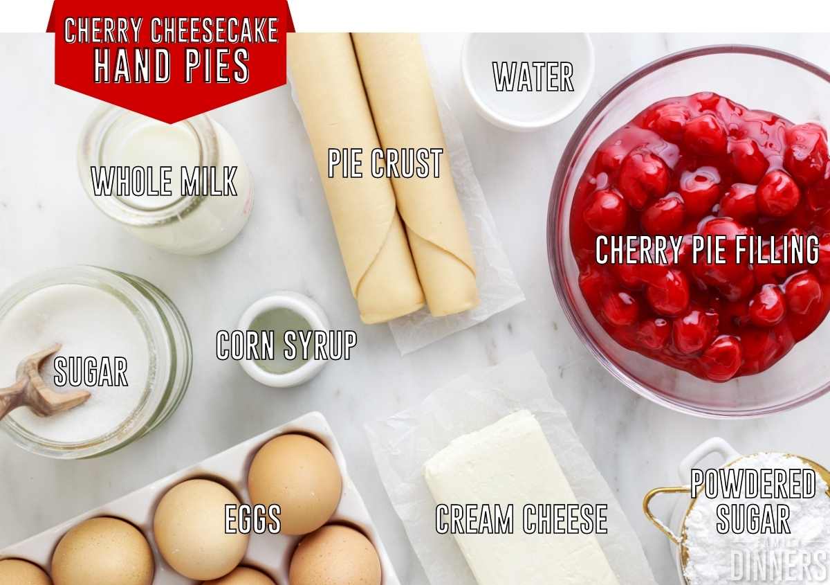ingredients labeled to make cherry cheesecake hand pies in the air fryer