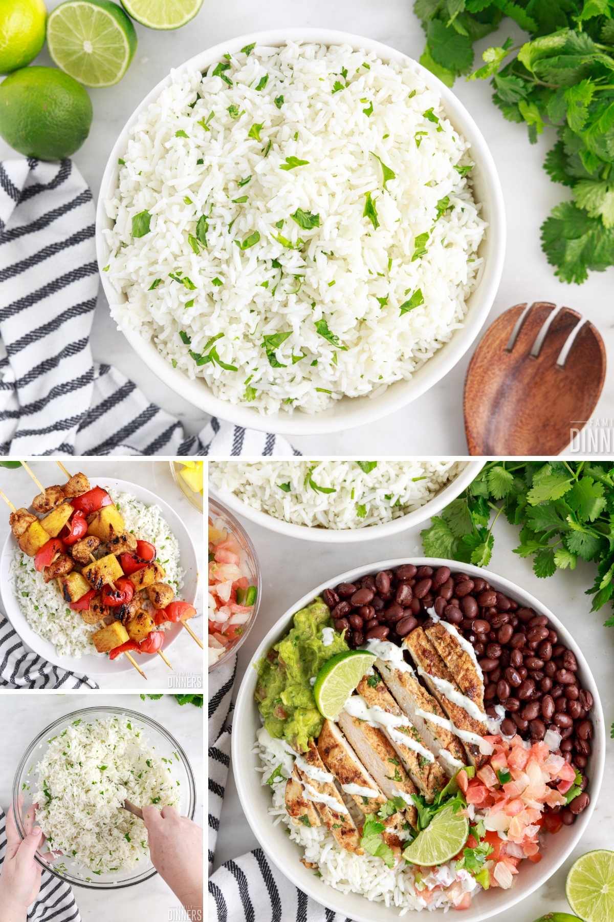 collage of cilantro lime white rice