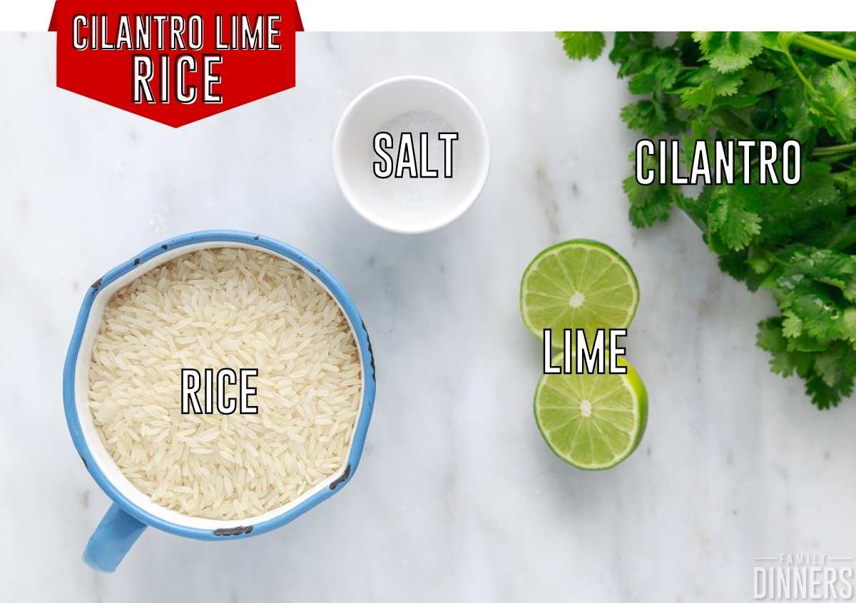 ingredients labeled to make cilantro lime rice