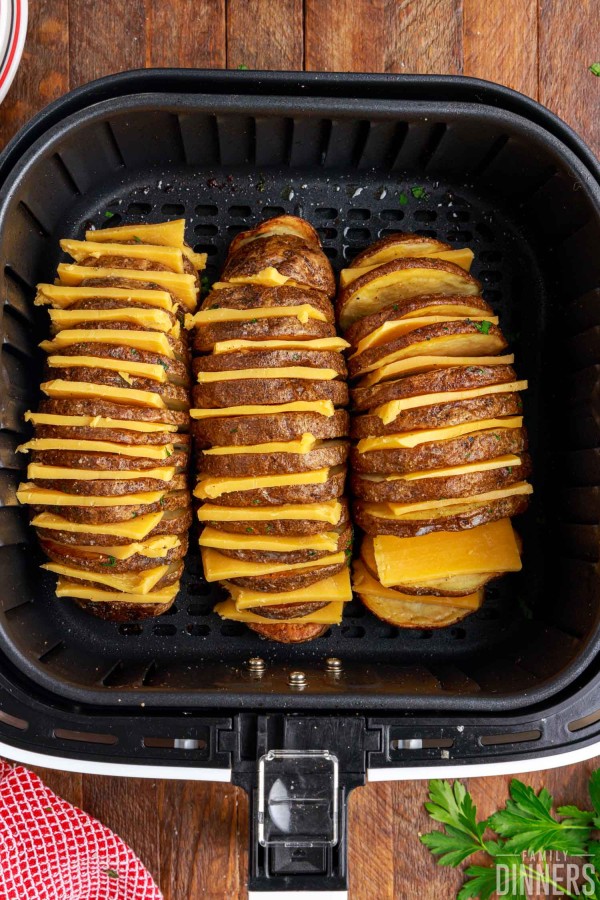 cheese slices in hasselback potatoes