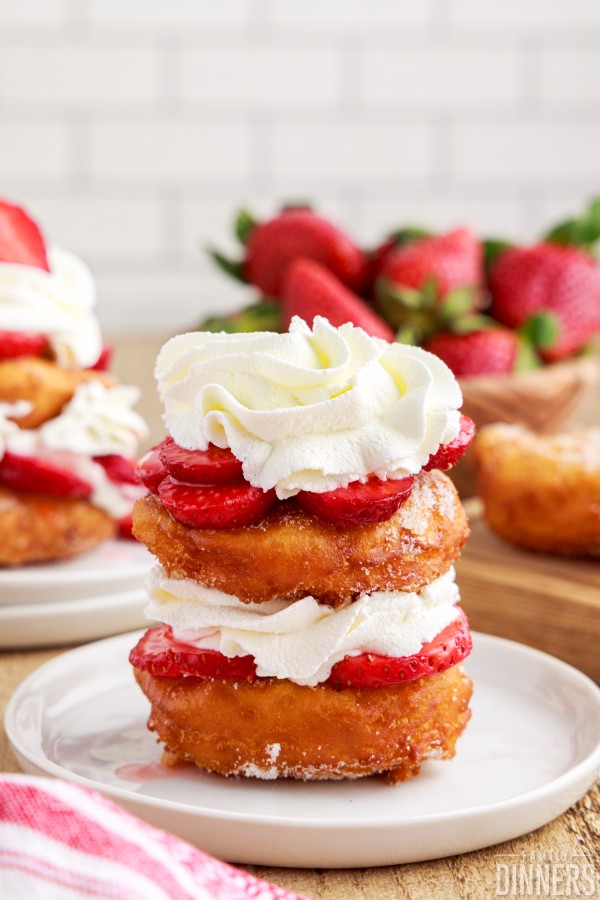stacked deep fried strawberry shortcake