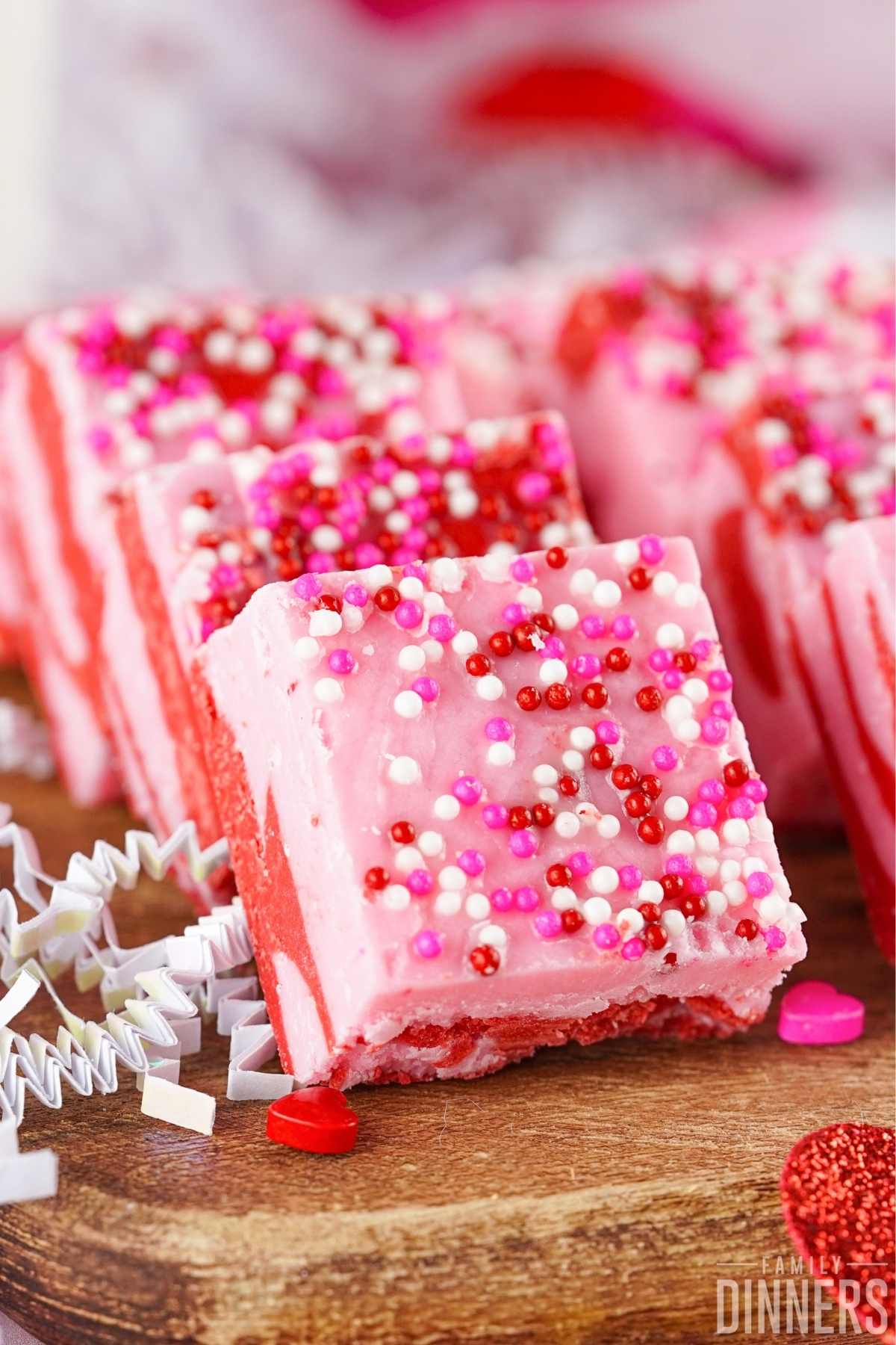 red and pink fudge  with sprinkles