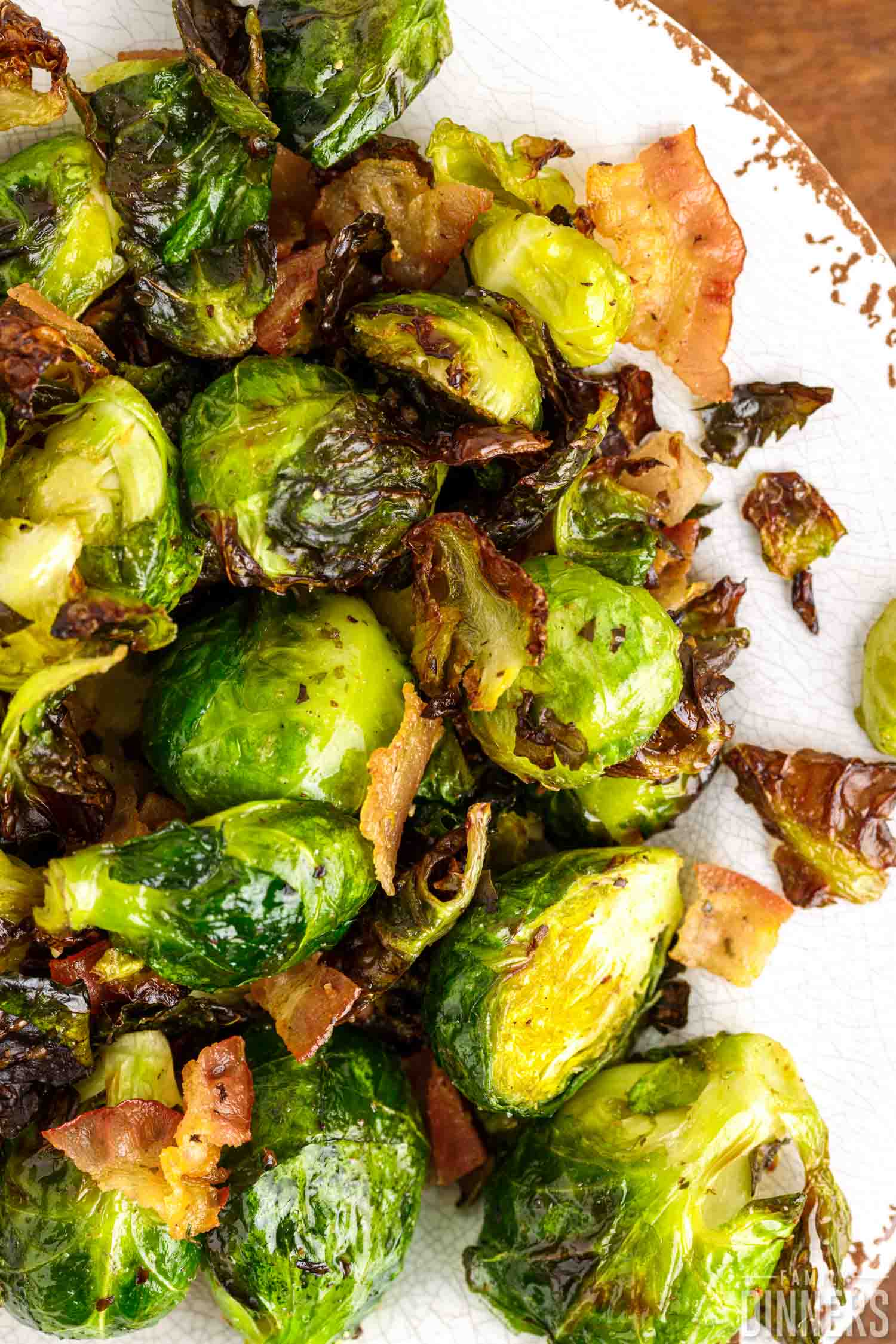roasted Brussels sprouts with bacon on a plate