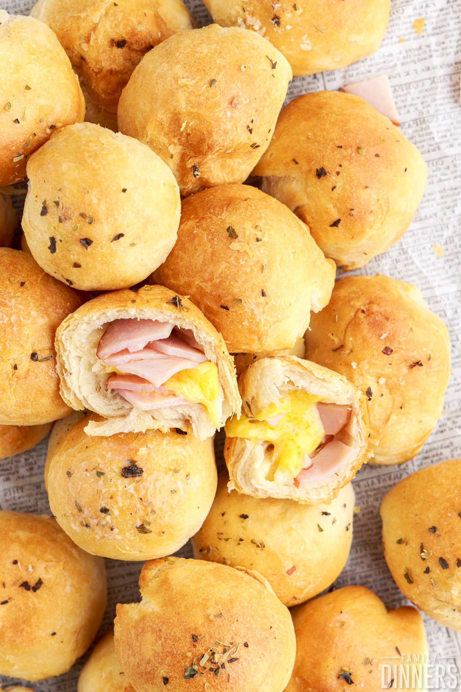 stack of hot ham and cheese biscuit bites