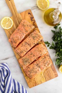 Salmon with spices rubbed in.
