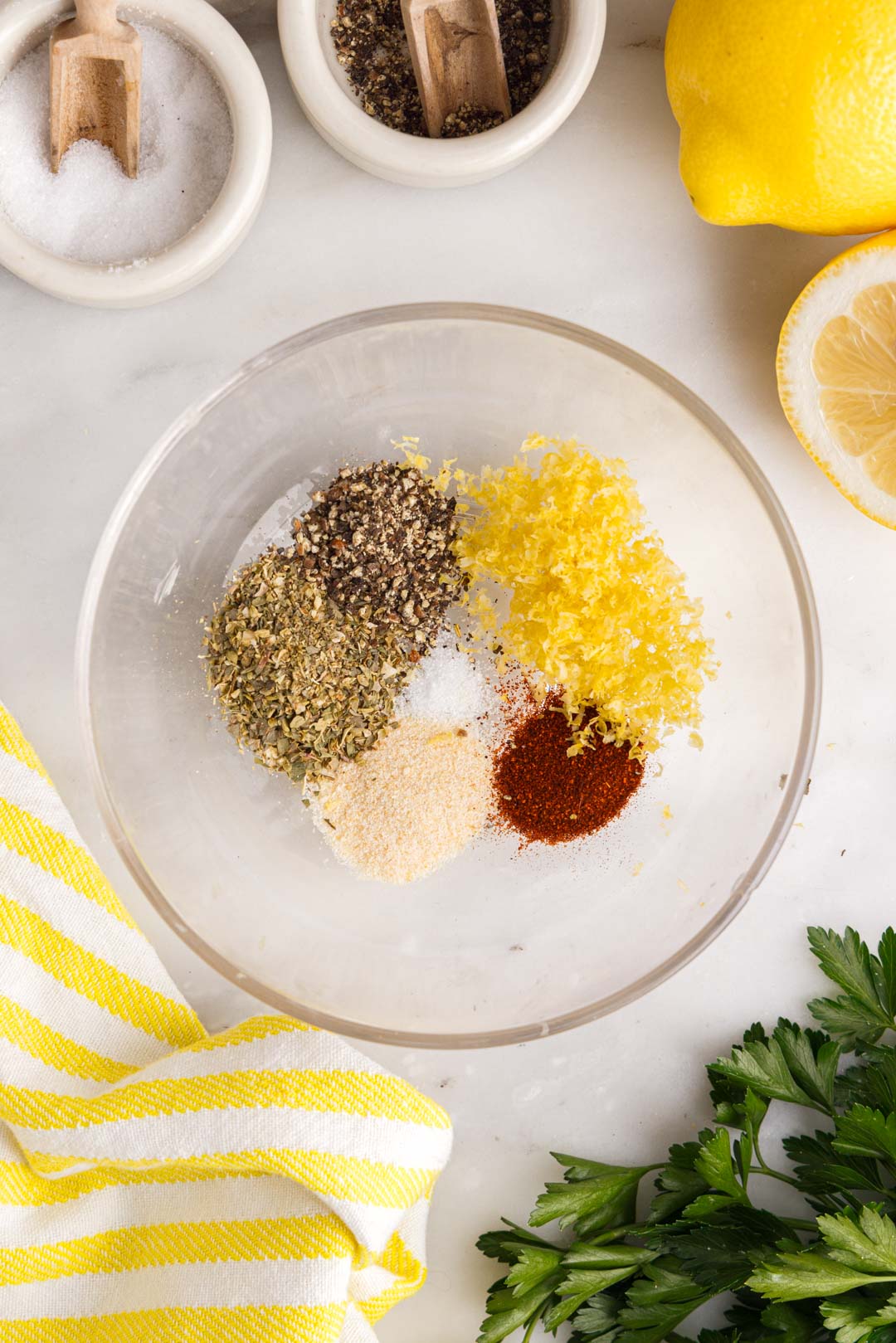 spices for air fryer lemon pepper chicken in a bowl.