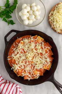 Mozzarella over ravioli.