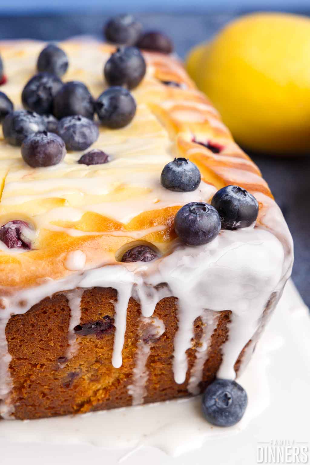 blueberry cream cheese lemon loaf with fresh blueberries