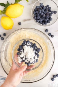 Flour added to blueberries.
