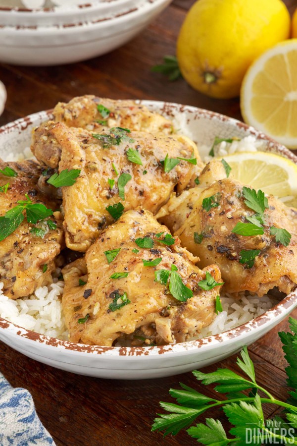 This lemon butter chicken is amazing! Instant Pot chicken thighs cooked in a delicious lemon butter sauce to perfection.