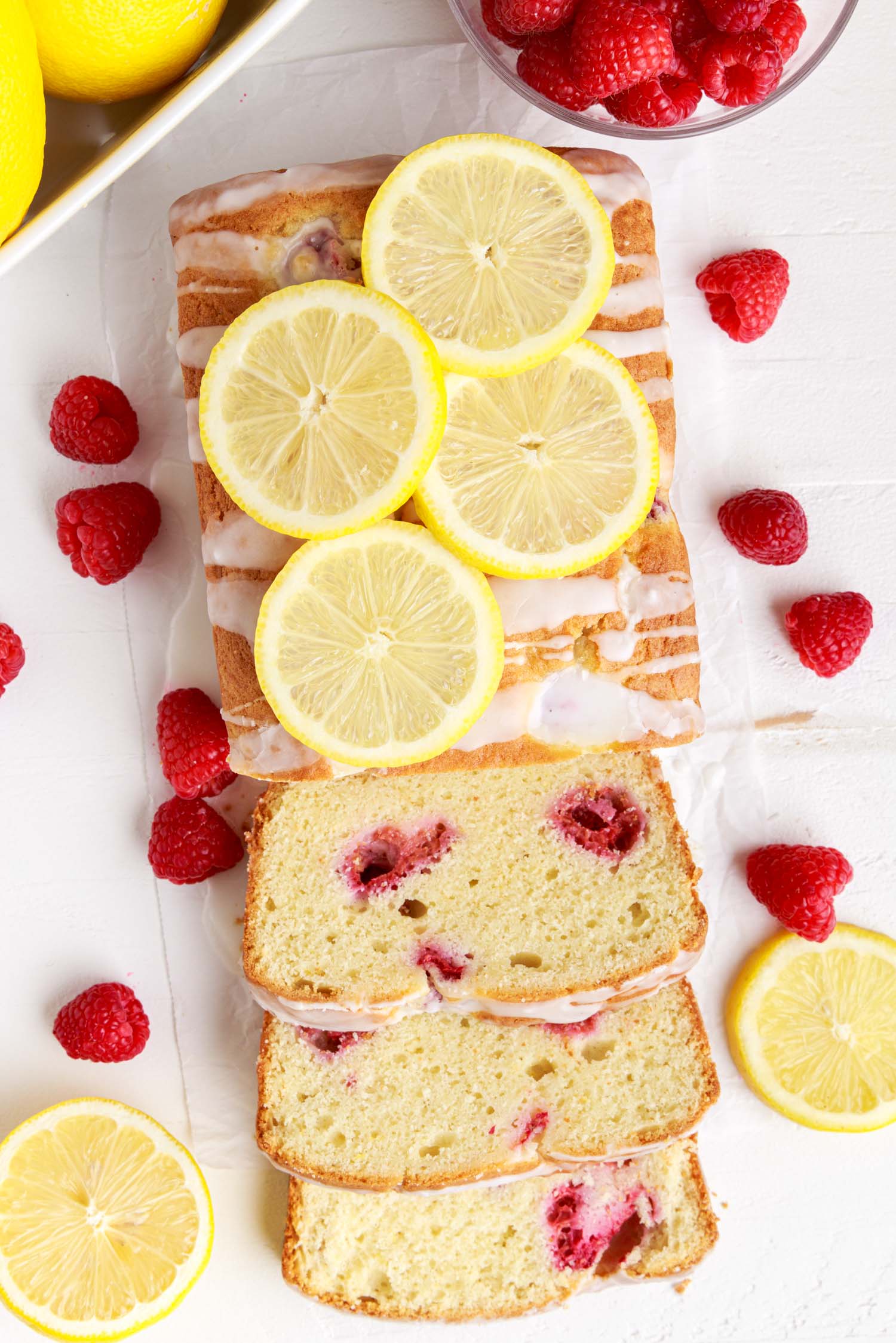 sliced up raspberry lemon bread 