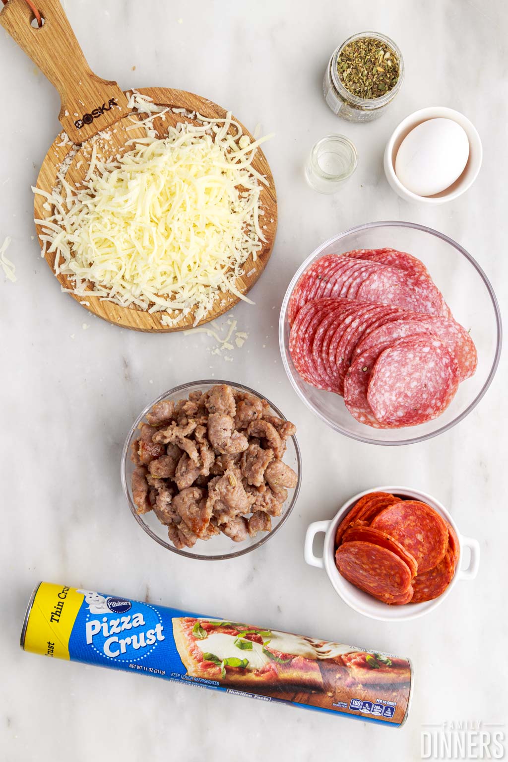 ingredients for three meat calzones