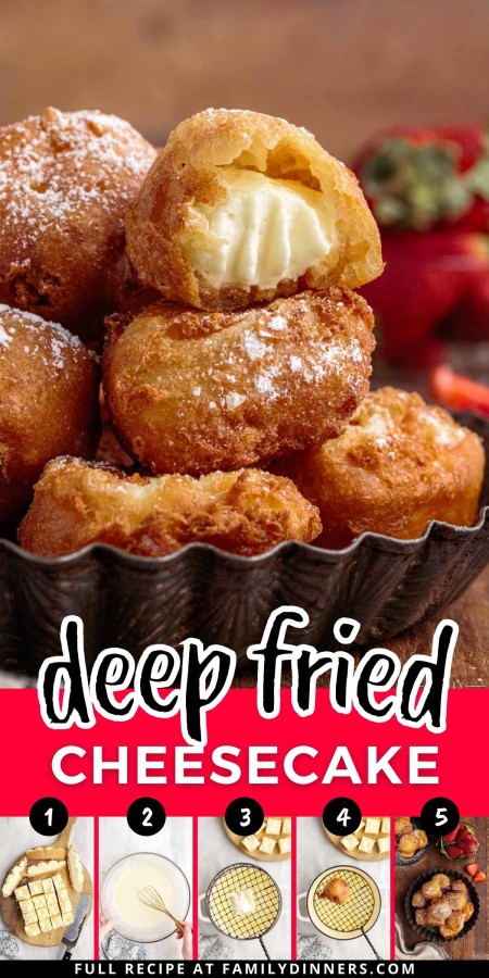 DEEP FRIED cheesecake collage.