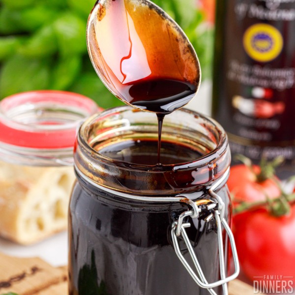 balsamic glaze in a glass container.