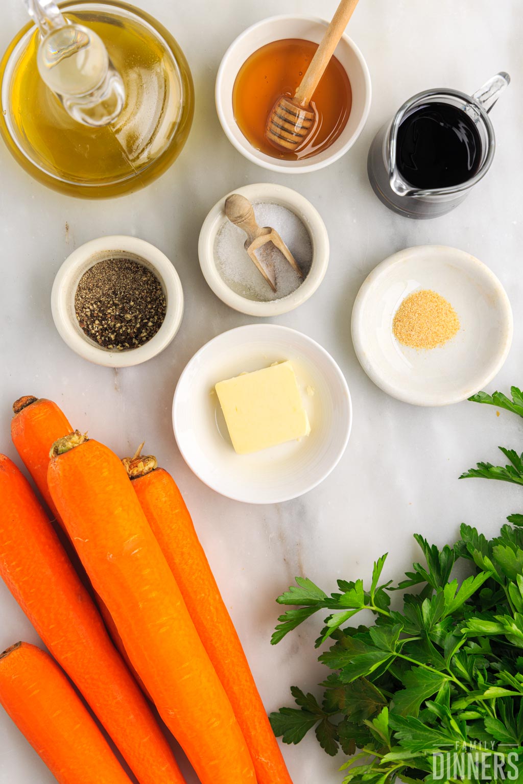 ingredients for air fryer carrots with balsamic glaze