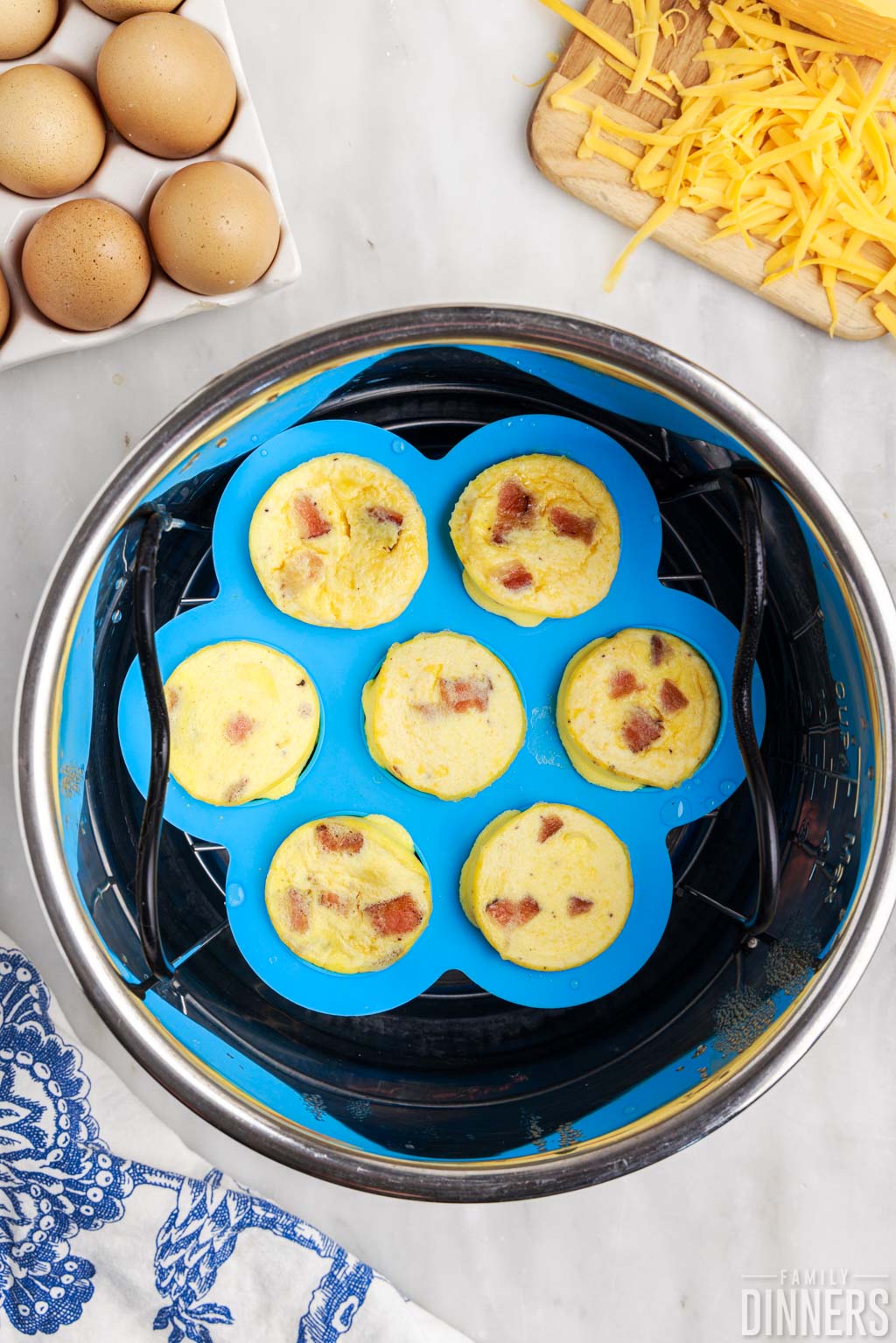Eggs in a silicone mold in an instant pot.