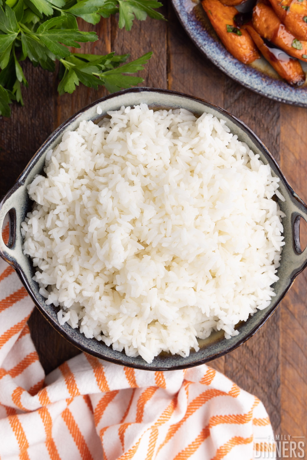 Bowl of white Jasmine rice.