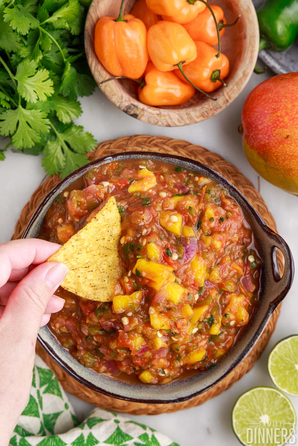 Mango habanero salsa in a bowl.