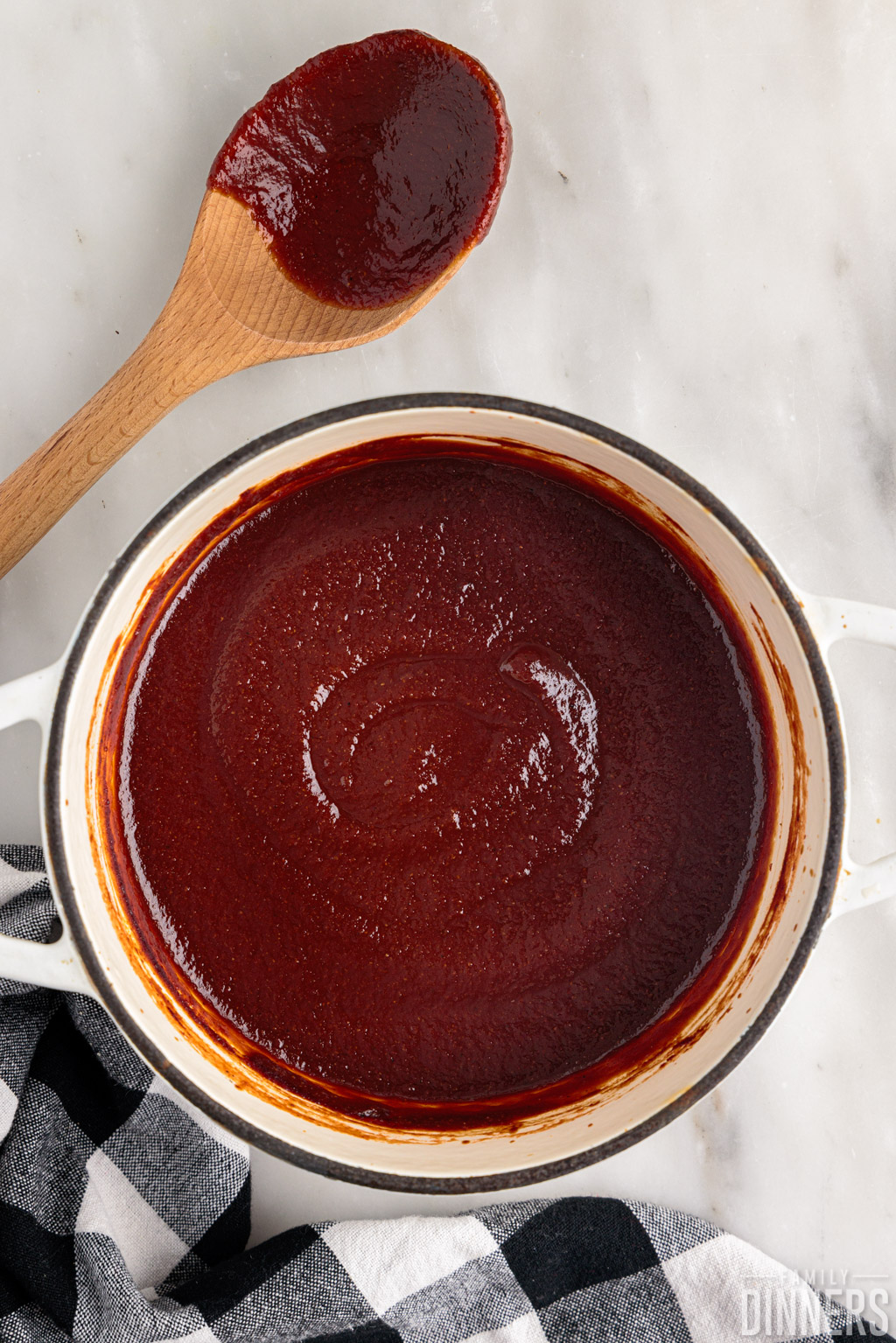 Cooked barbecue sauce in a pot.