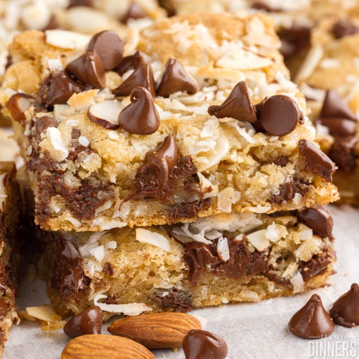 Easy Chocolate Chip Coconut Cookie Bars With Almonds