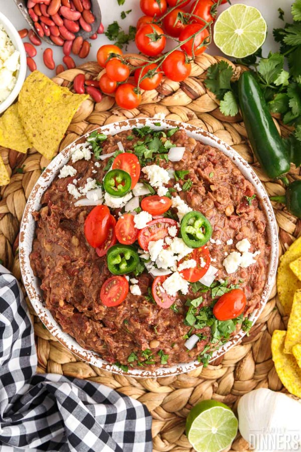 Bowl of refried beans.
