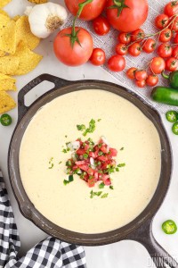 Queso blanco in a serving skillet.