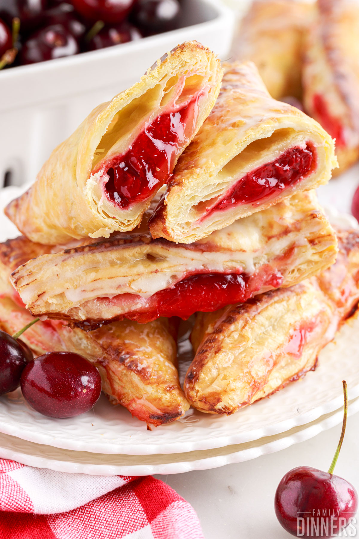 Stack of cherry turnovers.