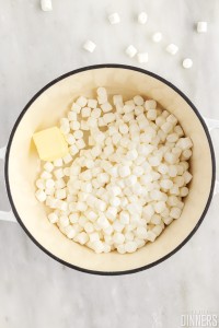 Butter and marshmallows in a pan.